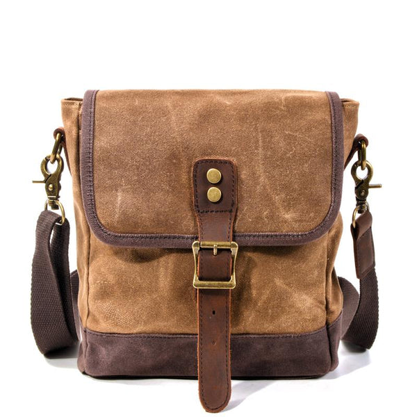 waxed canvas shoulder bag Cool Canvas Leather Mens Small Green Messenger Bag Vertical Side Bag Shoulder Bag For Men - imessengerbags