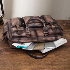 Cool Leather Men Vintage Briefcase 14inch Work Bags Handbag Shoulder Bags For Men - imessengerbags