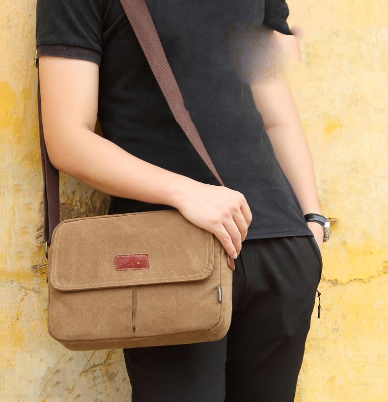 Black Leather Mens Tablet Messenger Bag Small Side Bag Black Shoulder