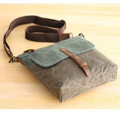 Wax Canvas Leather Mens Small Waterproof Vertical Green Side Bag Courier Bag Messenger Bag for Men - imessengerbags