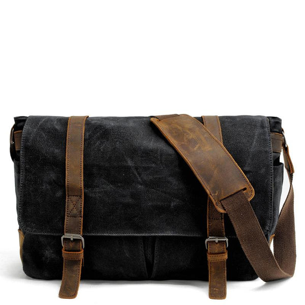 messenger bag for laptop​ Black Waxed Canvas Messenger Bag 14‘’ Laptop Messenger Bags for Men Waterproof Messenger Bag