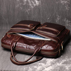 Brown Oiled Leather Men's Brown Professional Briefcase 15‘’ Laptop Handbag Business Bag For Men - imessengerbags