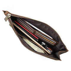 Vintage Coffee Leather Mens Wristlet Wallet Purse Zipper Clutch Wallet For Men