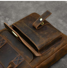 Vintage Leather Mens 10'' Vertical Brown Briefcase Handbag Bag Shoulder Bag Side Bag For Men - imessengerbags