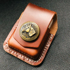 Coffee Handmade Leather Mens Indian Chief Zippo Lighter Holders Lighter Case For Men - imessengerbags