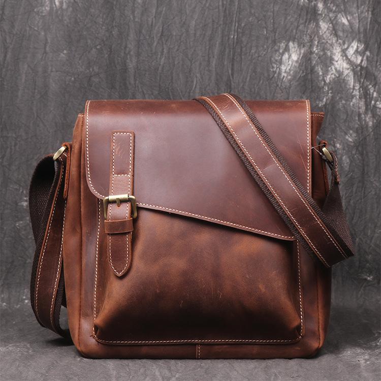  Men's leather Messenger bag vertical retro leather