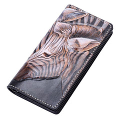 Handmade Leather Zebra Tooled Mens Chain Biker Wallet Cool Leather Wallet With Chain Wallets for Men - imessengerbags