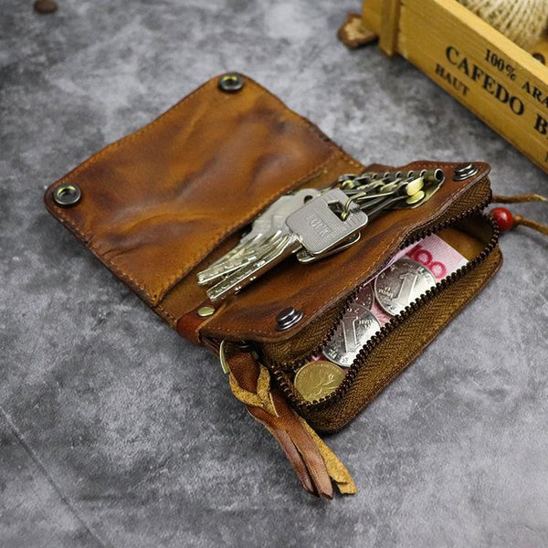 Vintage Leather Men's billfold Small Wallet Brown Key Wallet Card Wallet For Men - imessengerbags
