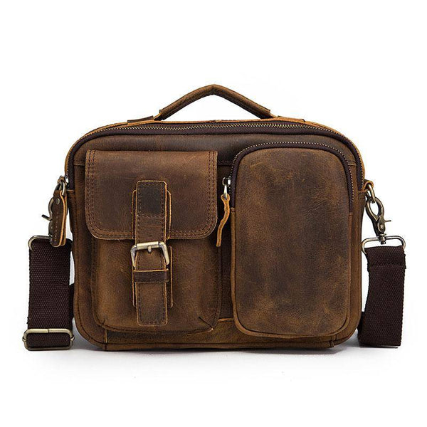 Vintage Brown Leather Small Messenger Bag Small Side Bag Shoulder Bag For Men - imessengerbags