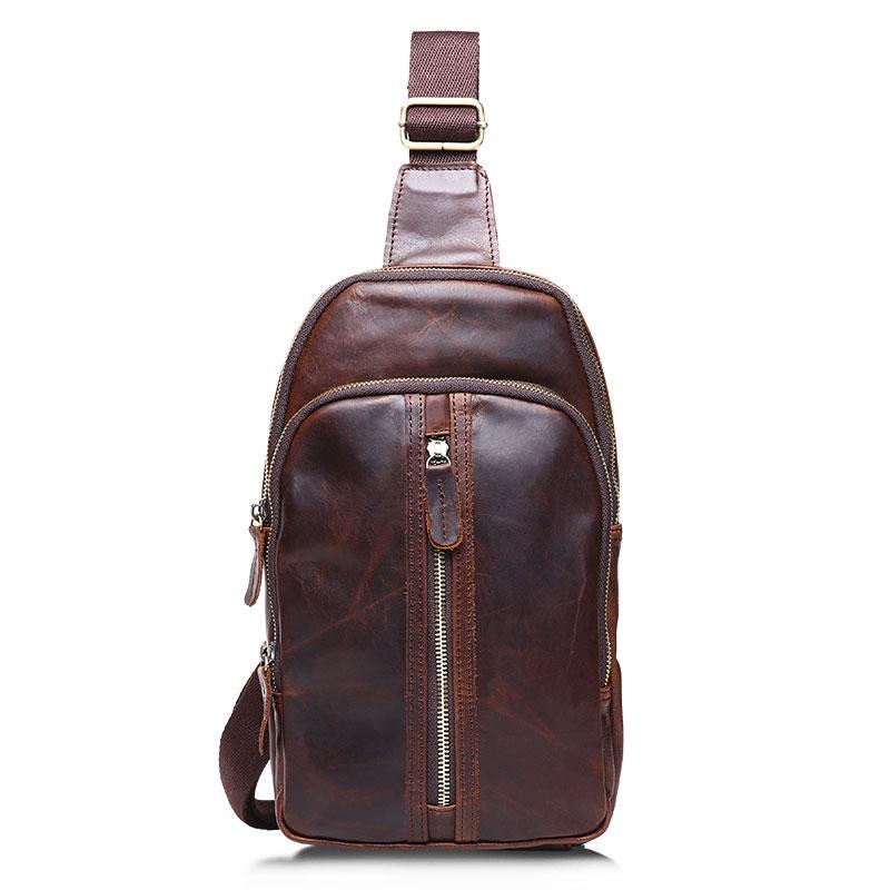 Cool Mens Red Brown Leather Chest Bag Sling Bag Crossbody Sling Bag For Men - imessengerbags