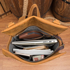 Fashion Brown Mens Leather 15-inch Black Computer Backpack Brown Travel Backpacks School Satchel Backpacks for men - imessengerbags