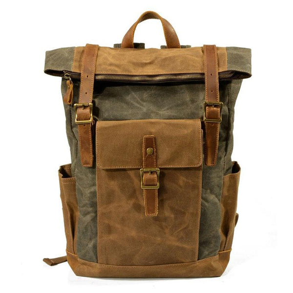 Green waxed canvas Laptop rucksack