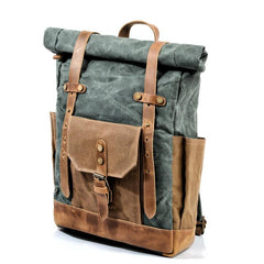 Cool Canvas Leather Mens Green Large Waterproof Travel Backpack Computer Hiking Backpack for Men - imessengerbags