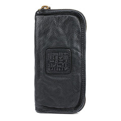 Handmade Leather Mens Cool Black Long Leather Wallet Brown Zipper Clutch Wallet Phone Bag for Men - imessengerbags
