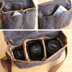 Canvas Leather Mens DSLR Camera Bag Side Bag Green Small Messenger Bag for Men - imessengerbags