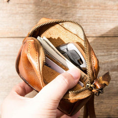 Brown Leather Mens Small Key Case Black Key Holder Coin Purse Card Holder For Men - imessengerbags