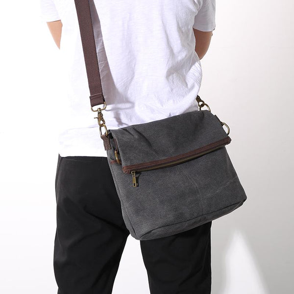 Canvas Mens 13‘’ Side Bag Courier Bag Gray Postman Bag Messenger Bag for Men - imessengerbags