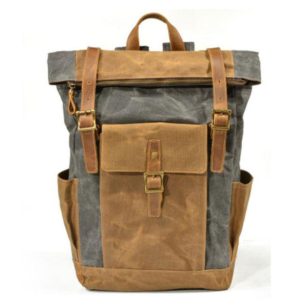 Gray waxed cotton Laptop backpack