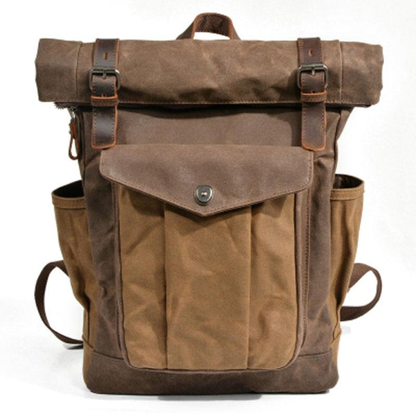 Coffee waxed cotton rucksack waxed canvas laptop bag