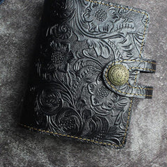 Handmade Leather Floral Mens Cool Short Wallet Card Holder Small Card Slim Wallets for Men - imessengerbags