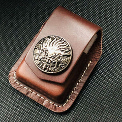 Coffee Handmade Leather Mens Indian Chief Zippo Lighter Holders Lighter Case For Men - imessengerbags