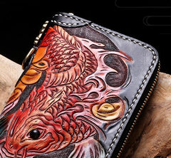 Handmade Leather Carp Mens Chain Biker Wallet Cool Leather Wallet With Chain Wallets for Men - imessengerbags