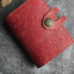 Handmade Leather Floral Mens Cool Short Wallet Card Holder Small Card Slim Wallets for Men - imessengerbags