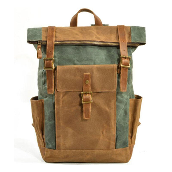 Green waxed cotton Laptop backpack