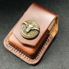 Brown Handmade Leather Mens Horse Zippo Lighter Holders Lighter Case For Men - imessengerbags