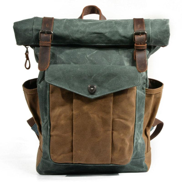 Green Travel waxed cotton rucksack waxed canvas laptop bag