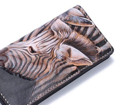 Handmade Leather Zebra Tooled Mens Chain Biker Wallet Cool Leather Wallet With Chain Wallets for Men - imessengerbags