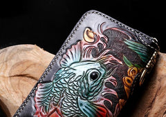 Handmade Leather Carp Mens Chain Biker Wallet Cool Leather Wallet With Chain Wallets for Men - imessengerbags