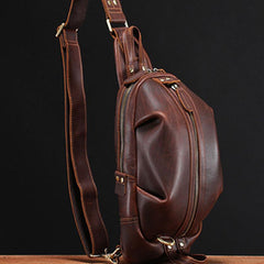 Genuine Leather Mens Cool Chest Bag Sling Bag Crossbody Bag Travel Bag Hiking Bag for men