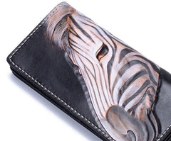 Handmade Leather Zebra Tooled Mens Chain Biker Wallet Cool Leather Wallet With Chain Wallets for Men - imessengerbags