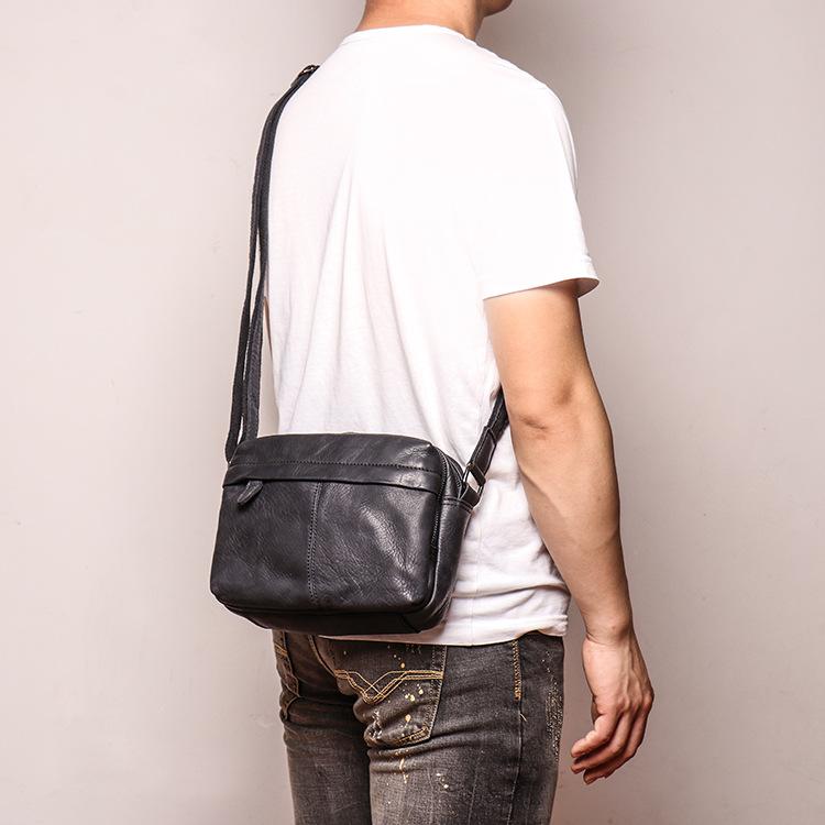 Men's Black Leather Small Messenger Bag Small Side Bag Black Courier B –  imessengerbags