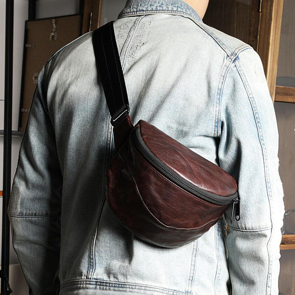 Coffee Leather Crossbody Belt Bag Bumbag for Men Leather Fanny Pack Mens Small Waist Bag Hip Pack 