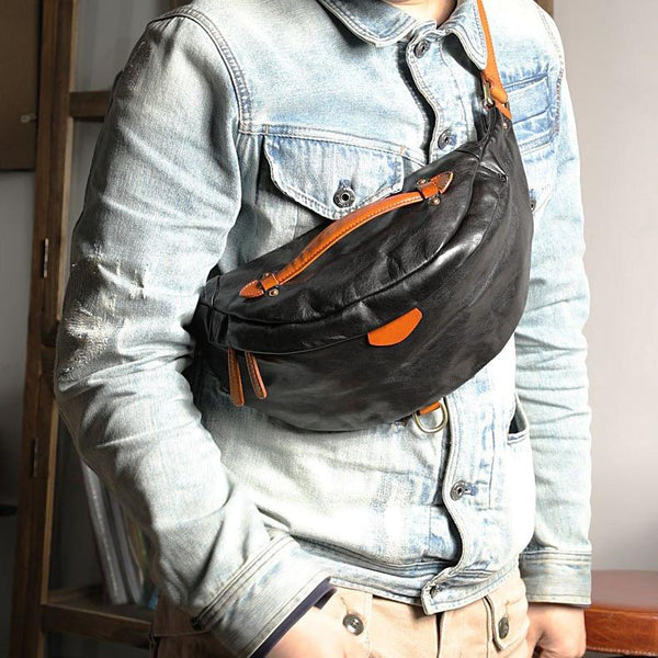 Leather Belt Bag Crossbody Bumbag for Men Coffee Leather Men Fanny Pack Waist Bag Coffee Hip Pack 