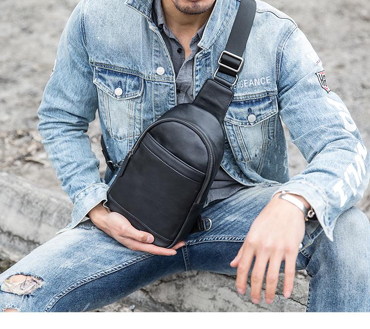  n/a Men Leather Casual Fashion Chest Sling Bag 8 Tablet Design  Triangle One Shoulder Cross-Body Bag Male (Color : A, Size : Clothing,  Shoes & Jewelry