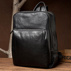 Fashion Black Mens Leather 15-inches Computer Backpack Black Travel Backpacks School Backpacks for men - imessengerbags
