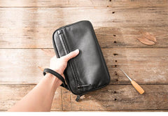 Black Leather Mens Long Zipper Clutch Wallet Wristlet Bag Long Wallet Phone Clutch Wallet for Men - imessengerbags