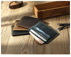 Coffee Leather Mens Front Pocket Wallet Personalized Handmade Slim Card Wallets for Men