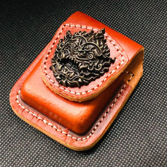 Coffee Handmade Leather Mens Indian Chief Zippo Lighter Holders Lighter Case For Men - imessengerbags