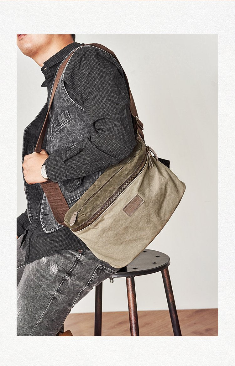 Cool Canvas Mens Messenger Bag Canvas Side Bag Chest Bag Saddle Canvas Courier Bag for Men - imessengerbags