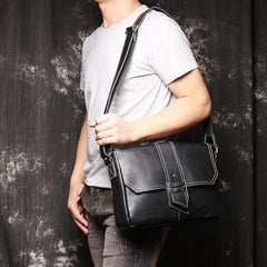 Cool Black LEATHER MENS Vertical SIDE BAGS COURIER BAG Black Vertical MESSENGER BAG FOR MEN - imessengerbags