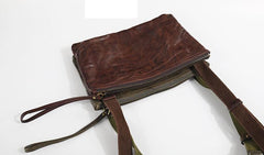 Casual Green Leather Mens Small Side Bag Messenger Bag Brown Post Bag Courier Bags for Men - imessengerbags
