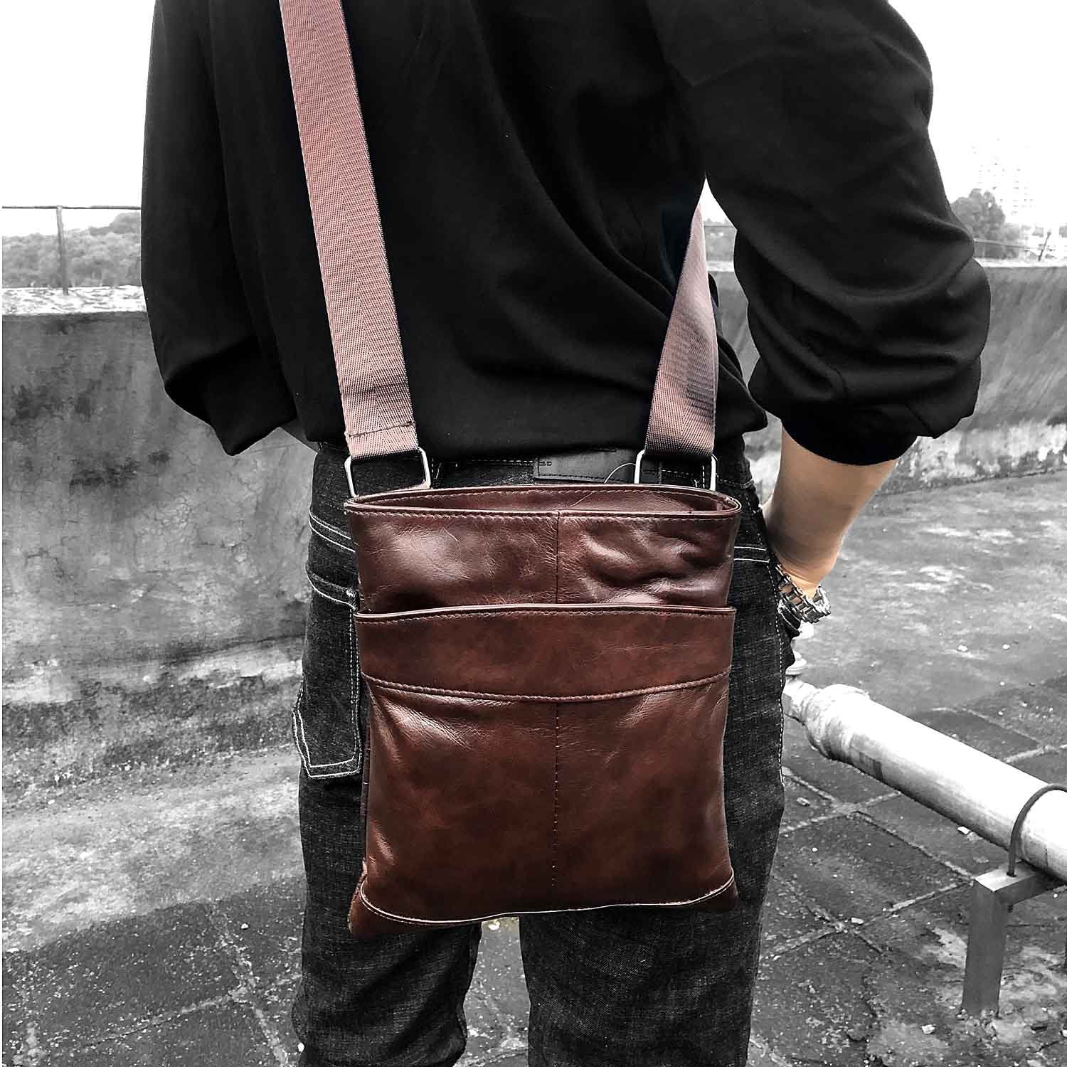 Casual Brown LEATHER MENS SMALL VERTICAL Postman BAG Brown SIDE BAGS Cool COURIER BAG MESSENGER BAG FOR MEN - imessengerbags