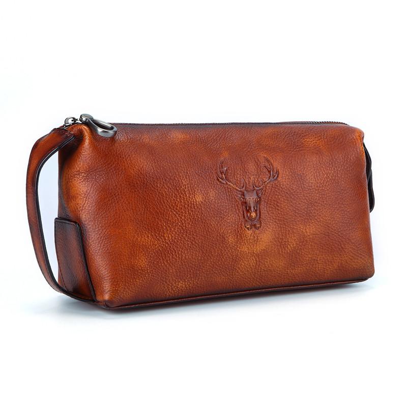 Soft leather wrist bag dark brown leather clutch small leather hand ba –  Water Air Industry