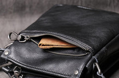 Cool Black LEATHER MENS Vertical SIDE BAGS COURIER BAG Black Vertical MESSENGER BAG FOR MEN - imessengerbags