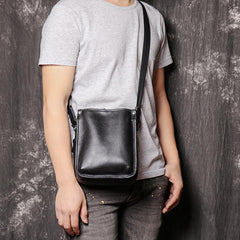 Cool Black LEATHER MENS Vertical SIDE BAGS COURIER BAG Black Vertical MESSENGER BAG FOR MEN - imessengerbags