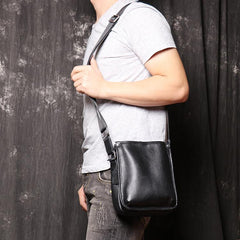 Cool Black LEATHER MENS Vertical SIDE BAGS COURIER BAG Black Vertical MESSENGER BAG FOR MEN - imessengerbags